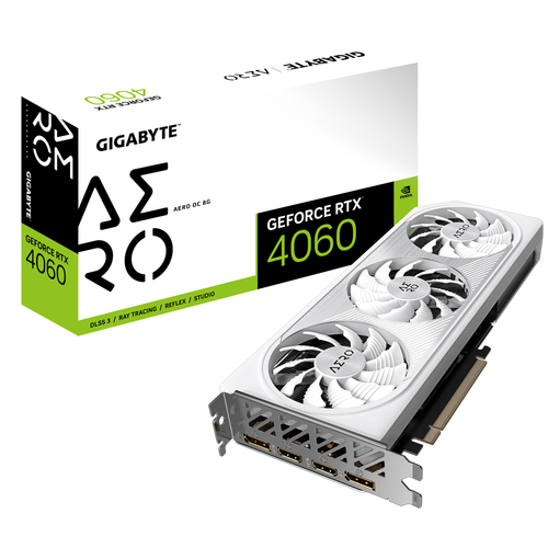 GIGABYTE AERO GeForce RTX 4060 OC 8G, GeForce RTX 4060, 8 GB, GDDR6, 128 bit, 7680 x 4320 pixels, PCI Express 4.0